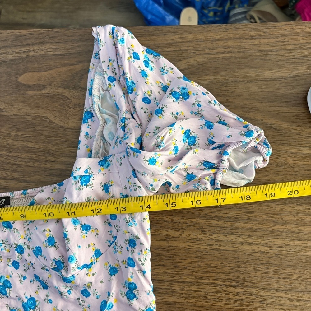 Zara Pink Blue Floral Print Corset Bustier Crop Top Puff Sleeves L - Picture 8 of 9
